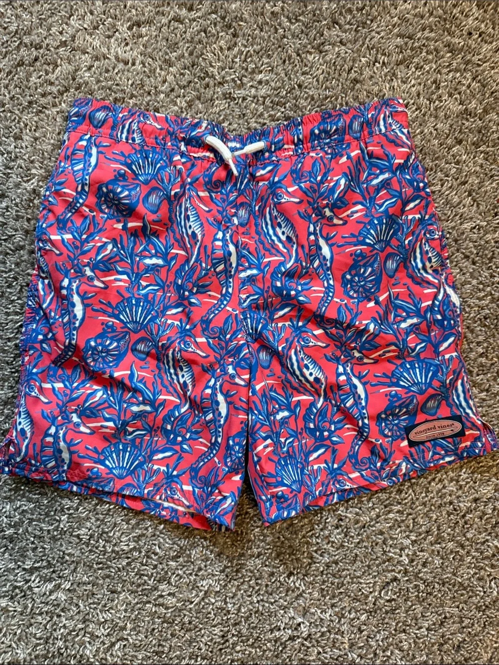 Boys Vineyard Vines Chappy Swim Trunks, Seahorse Pattern, Size M (12-14)